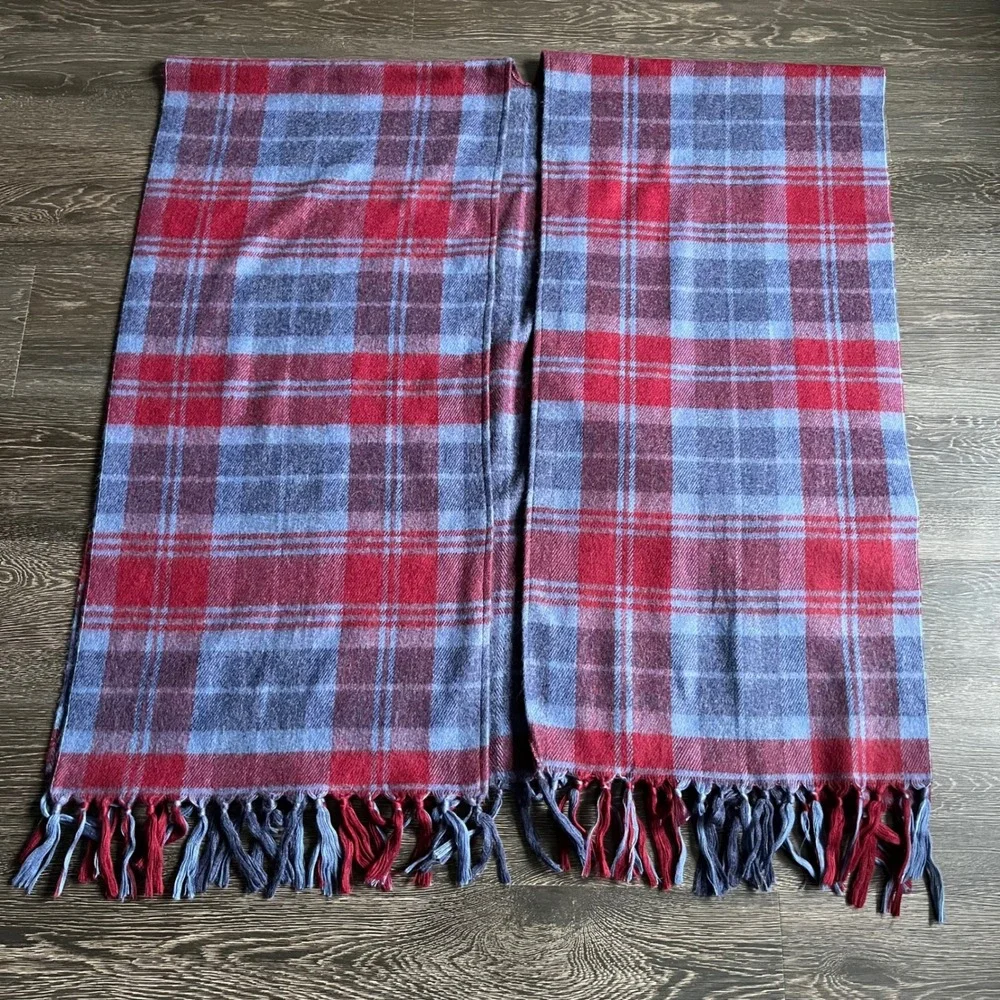 Vtg Specialty House Plaid Fringe Shawl Wrap Poncho Cape Red Blue Oversized Soft